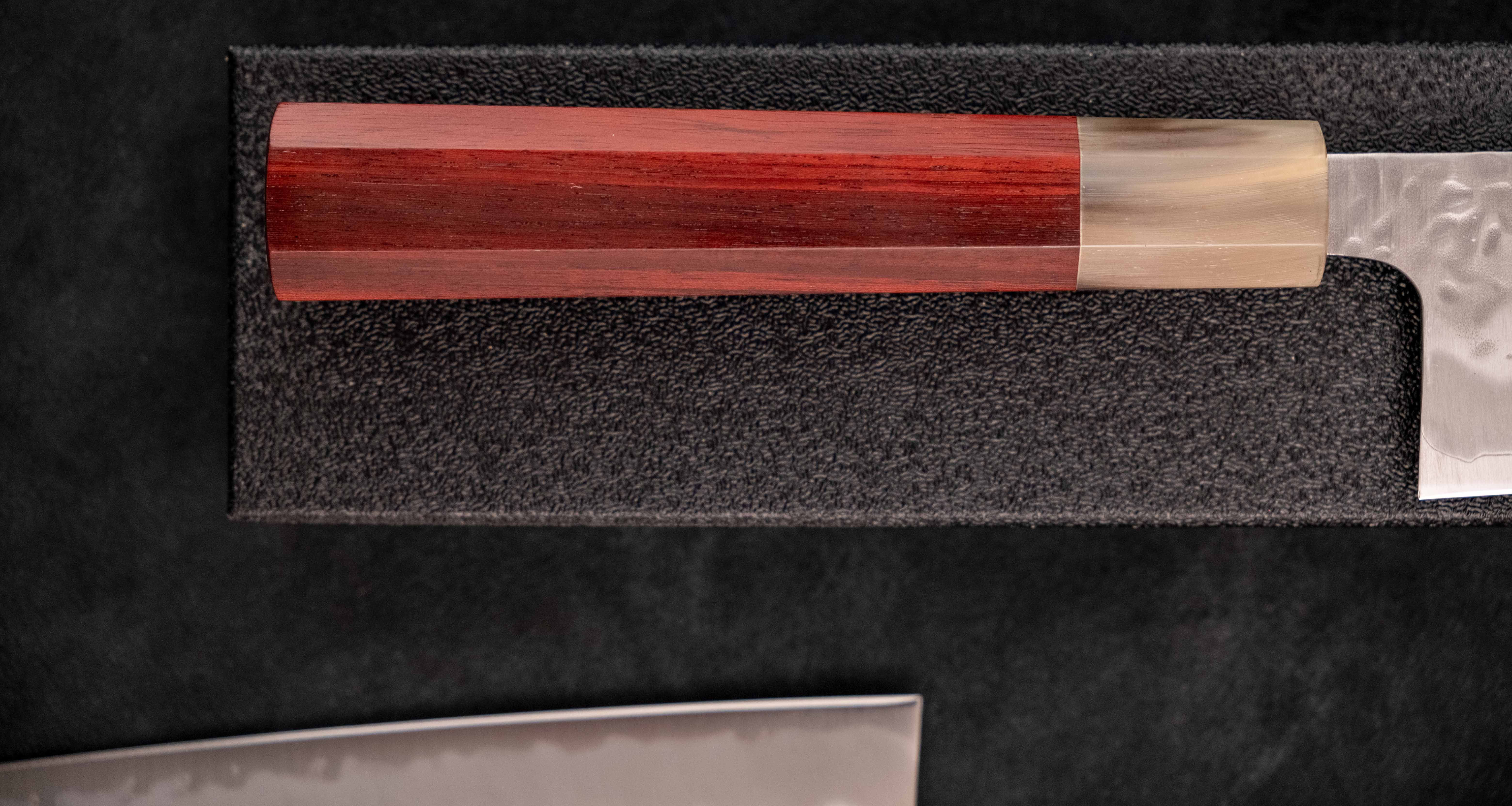Hokiyama Gyuto Shirogami #1 Tsuchime Sandalwood 210mm (8.3") - Image 7