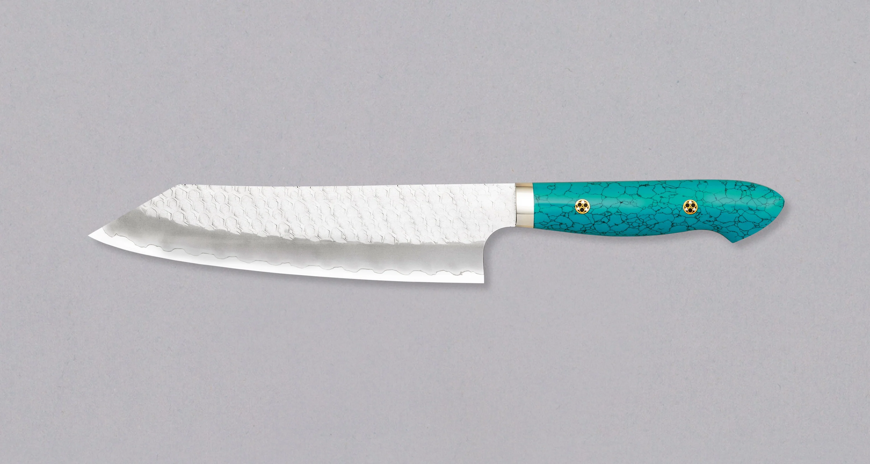 Nigara Kiri-Gyuto SG2 Migaki Tsuchime Turquoise 210mm (8.3") [green] - Image 2