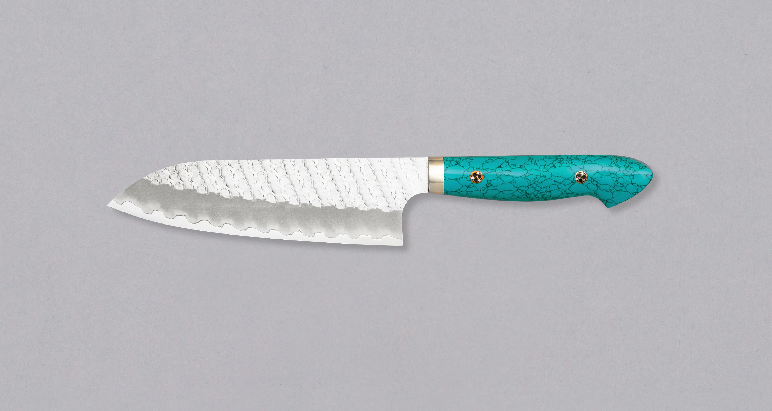Nigara Santoku SG2 Migaki Tsuchime Green-Turquoise 180mm (7.1") - Image 2